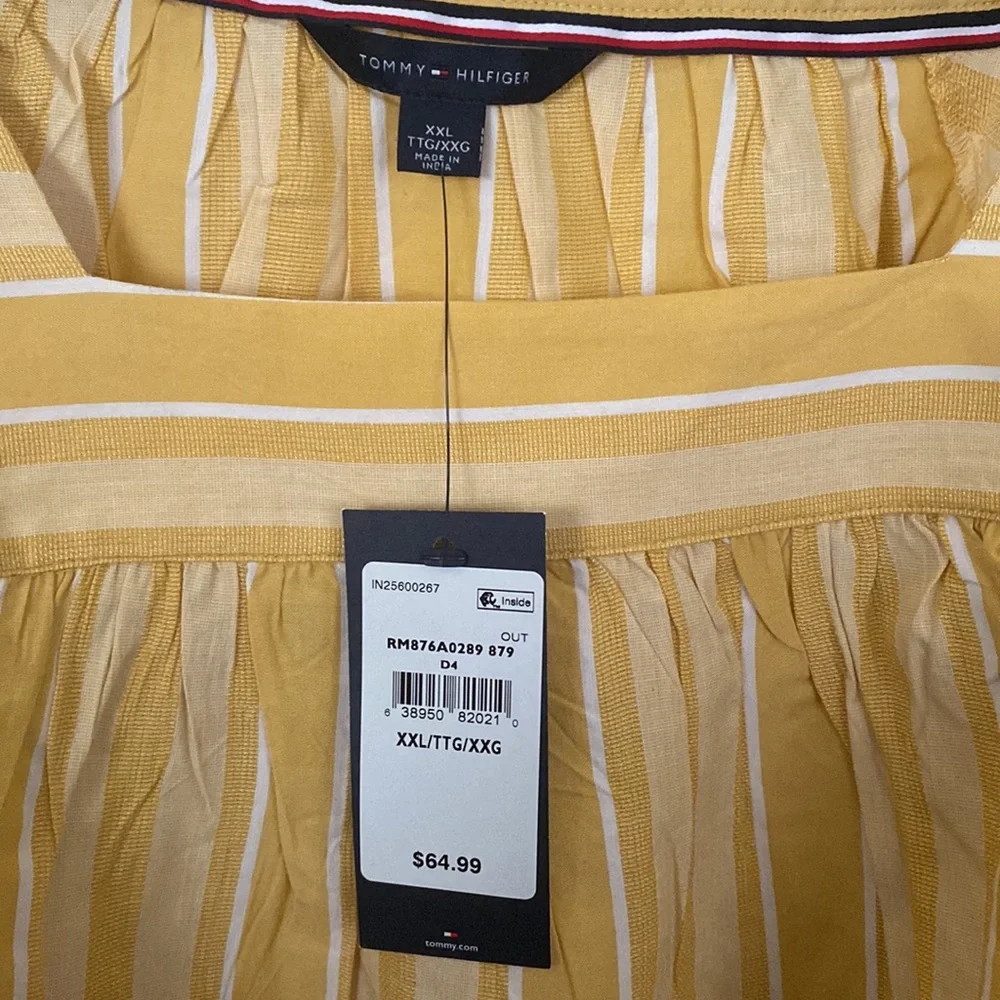 NWT Tommy Hilfiger Yellow and White Striped Short Sleeve Blouse Top Size XXL